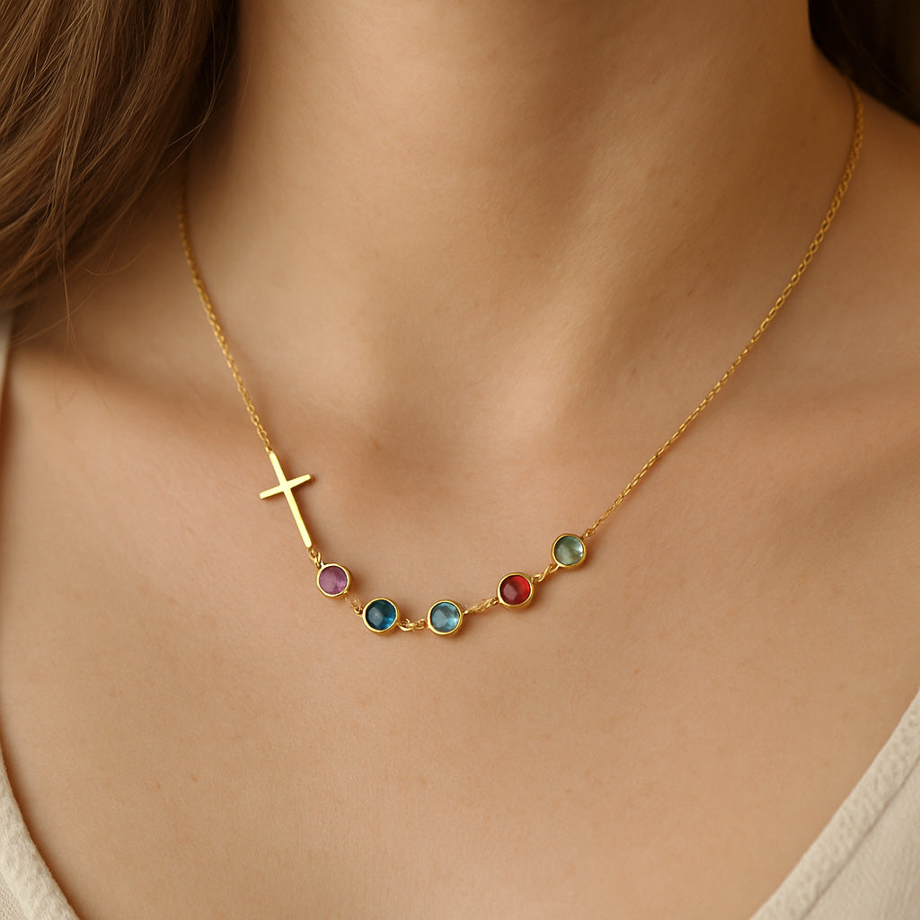 Cross Birthstone Necklace