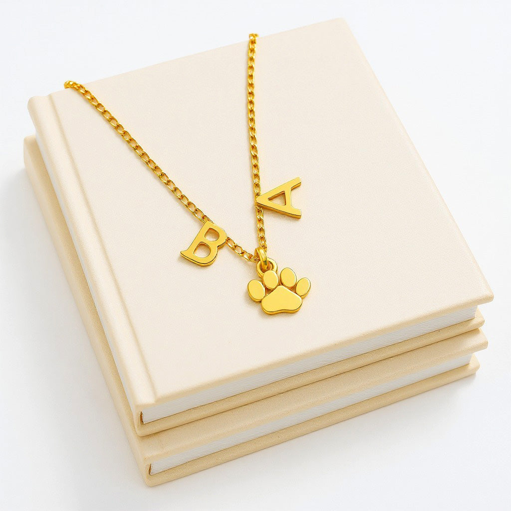 Two Initial Paw Necklace