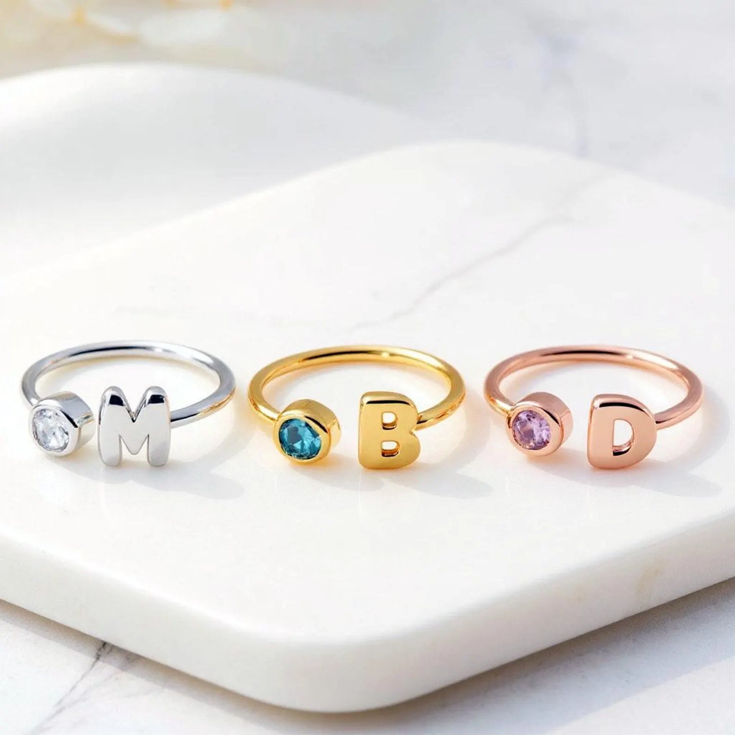 Bubble Initial Birthstone Ring