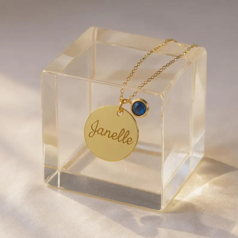 Name Disc Birthstone Necklace