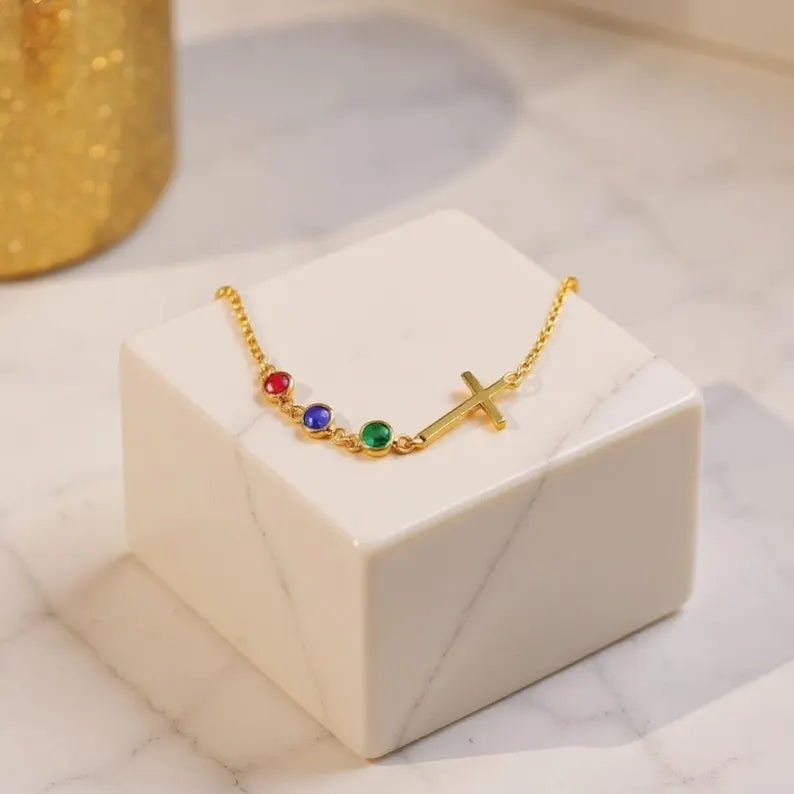 Cross Birthstone Necklace