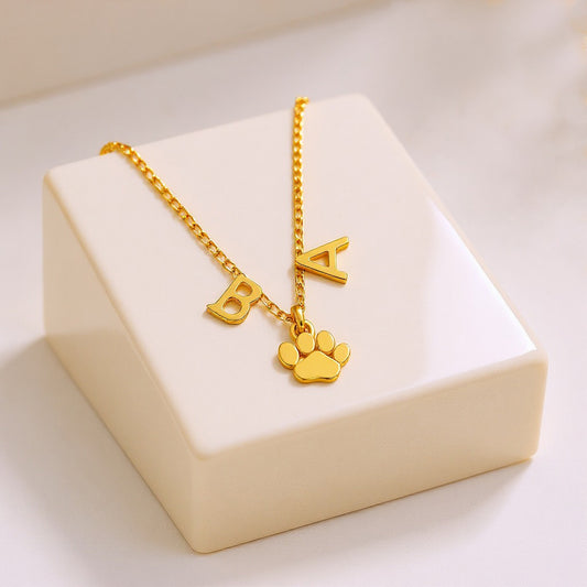 Two Initial Paw Necklace