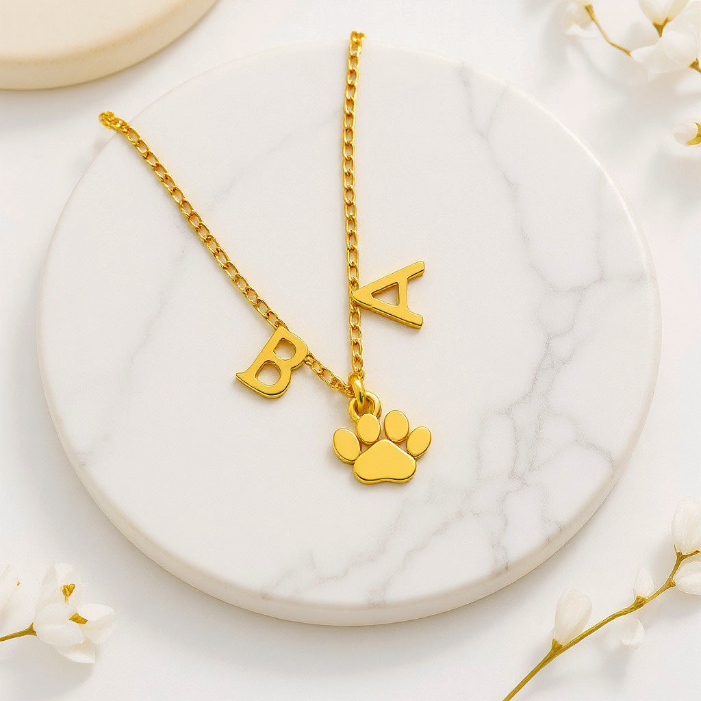 Two Initial Paw Necklace