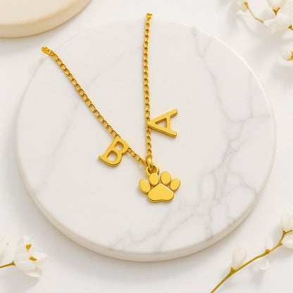 Two Initial Paw Necklace