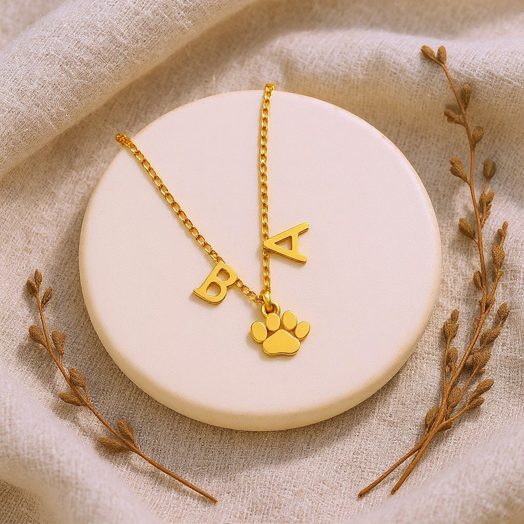 Two Initial Paw Necklace