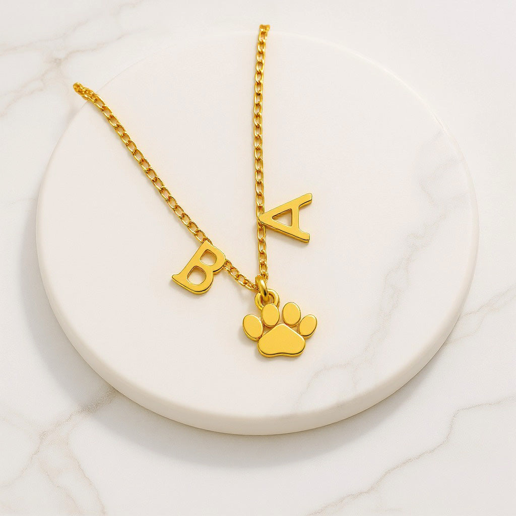 Two Initial Paw Necklace