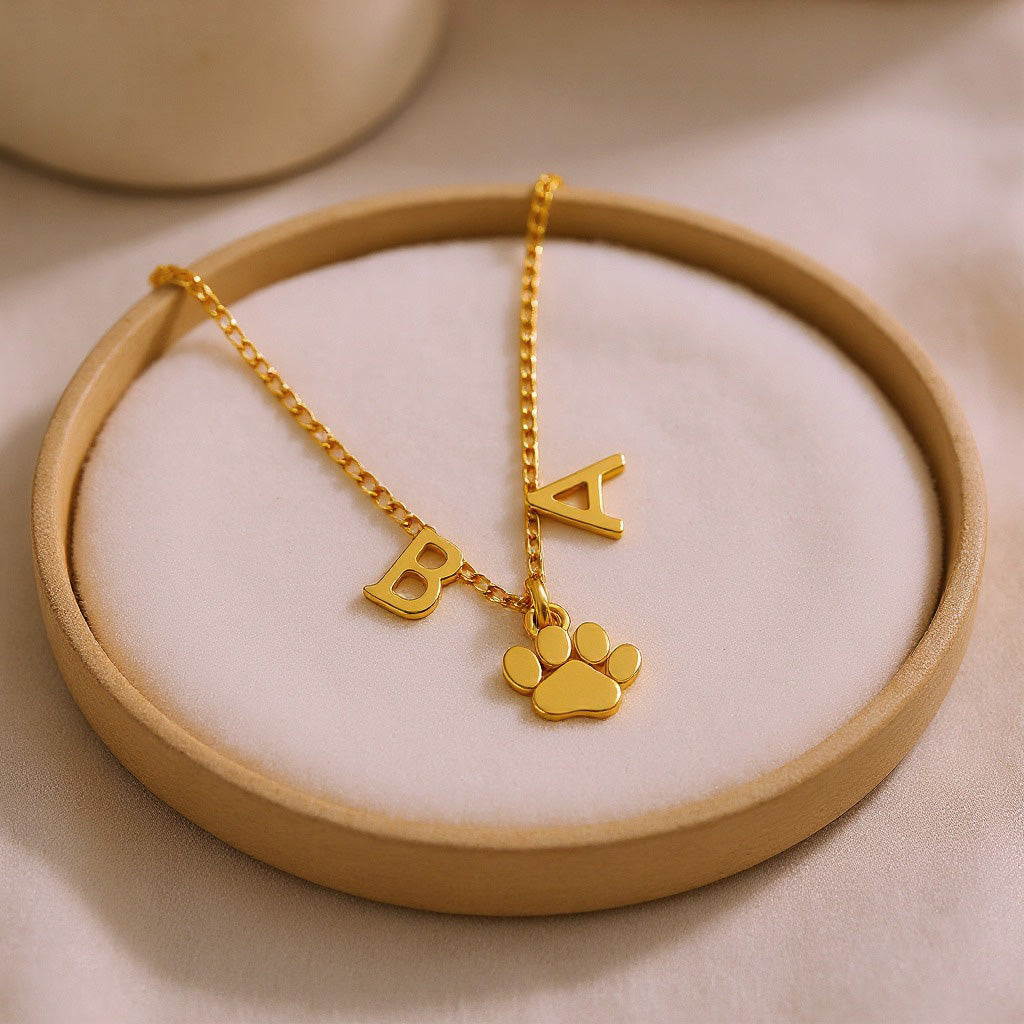 Two Initial Paw Necklace