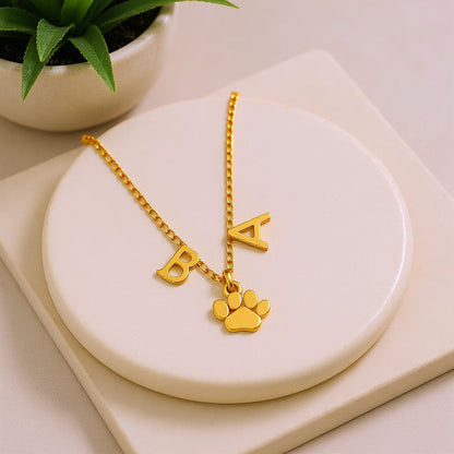Two Initial Paw Necklace