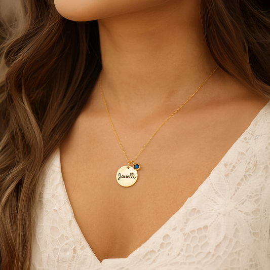 Name Disc Birthstone Necklace