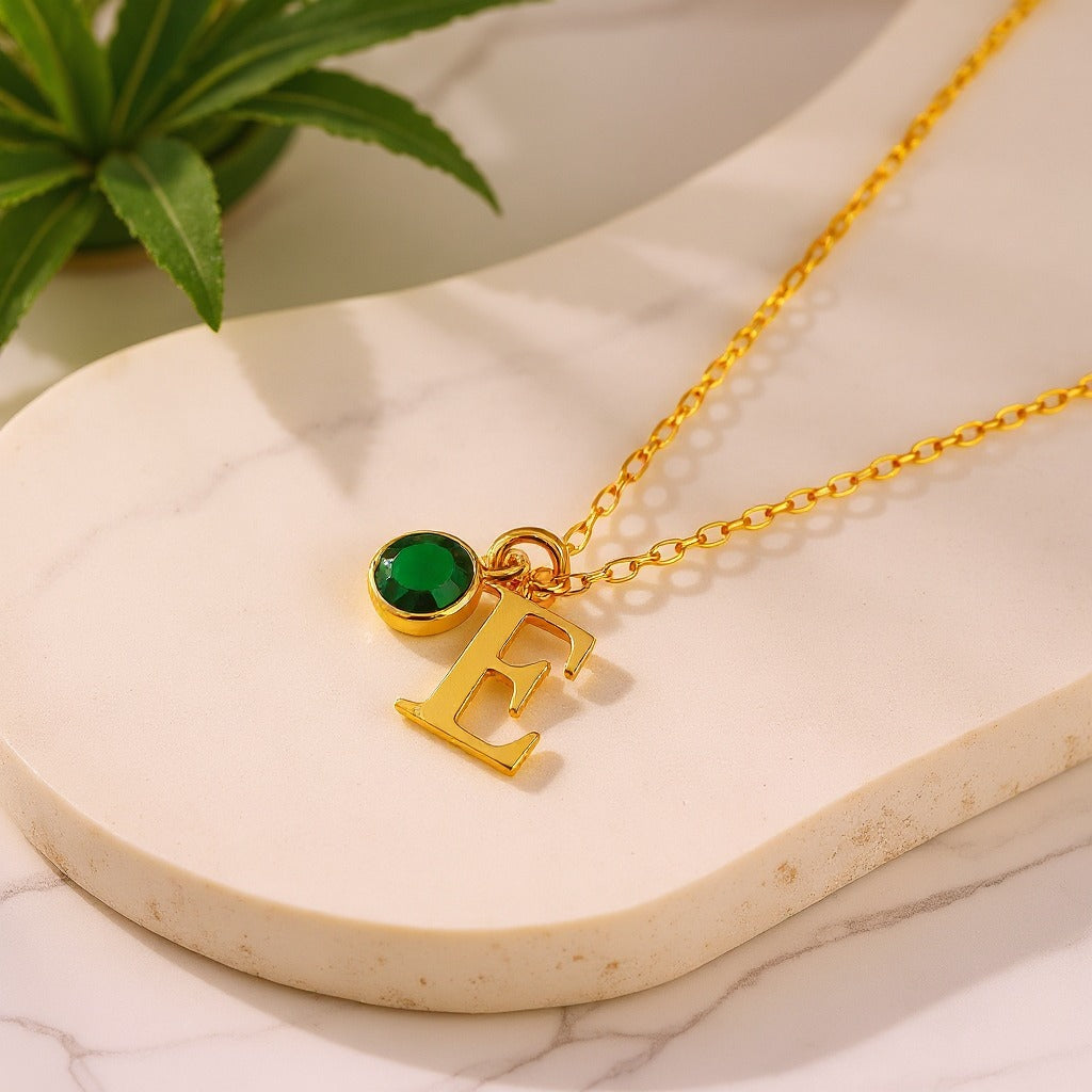 Birthstone Initial Necklace