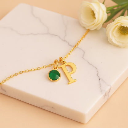 Birthstone Initial Necklace