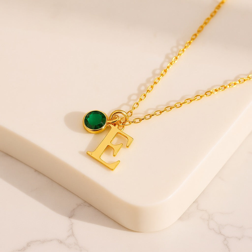 Birthstone Initial Necklace