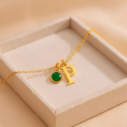 Birthstone Initial Necklace