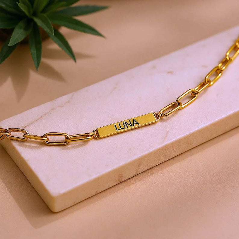 Paperclip Chain Tag Name Bracelet