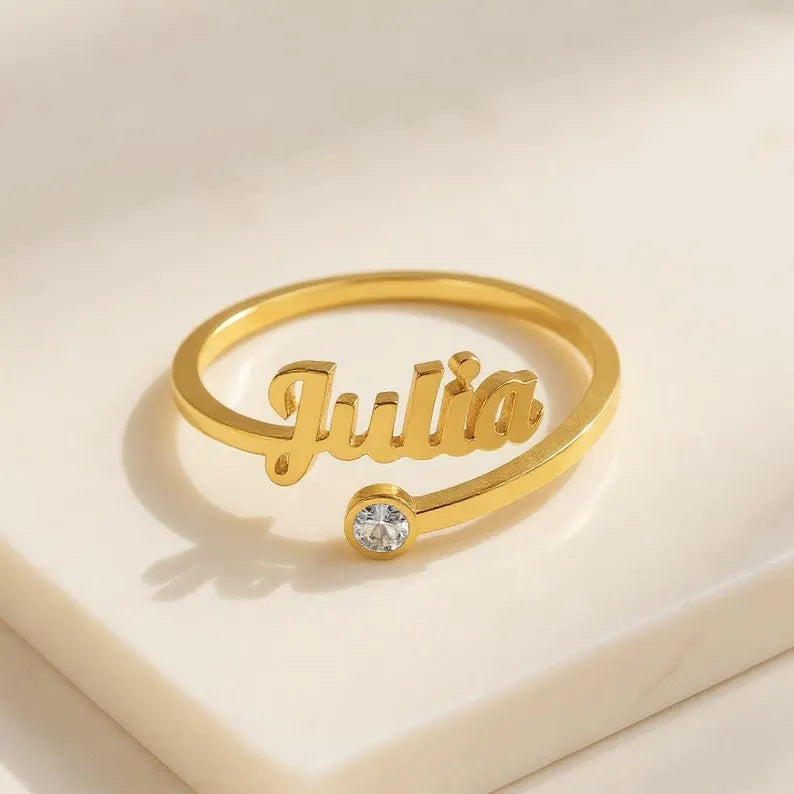 Personalized Birthstone Name Ring