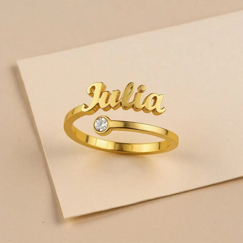 Personalized Birthstone Name Ring