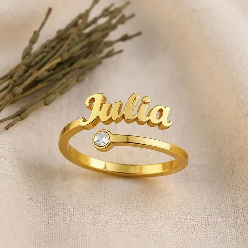 Personalized Birthstone Name Ring