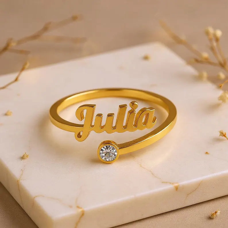 Personalized Birthstone Name Ring