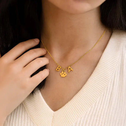 Two Initial Paw Necklace