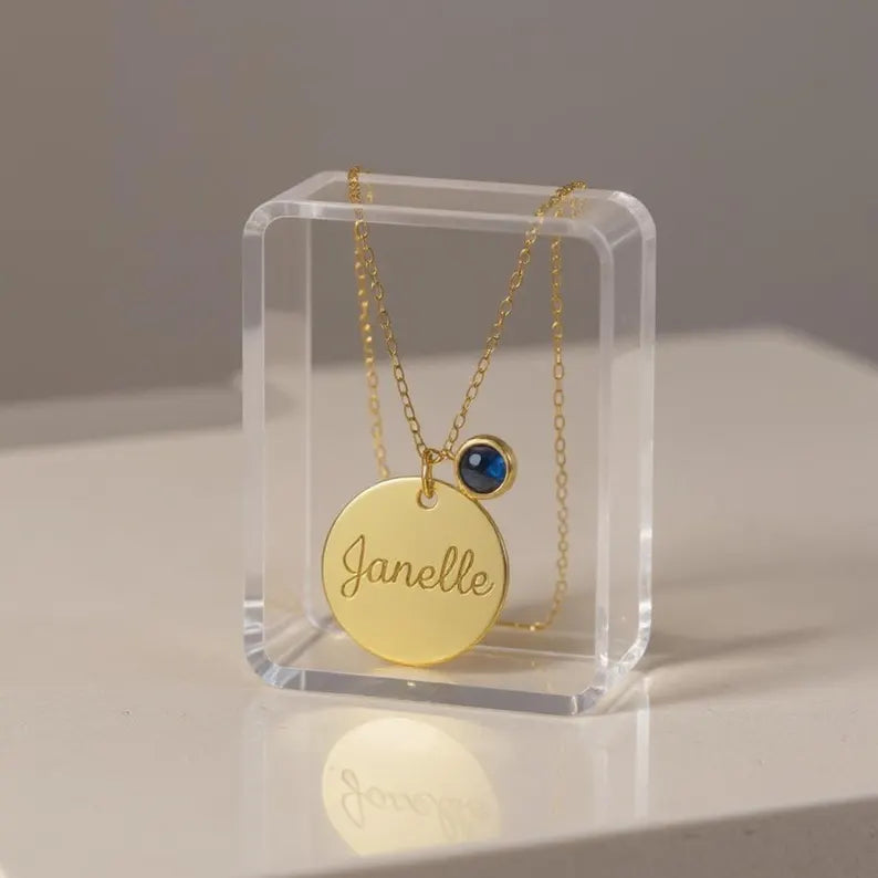Name Disc Birthstone Necklace
