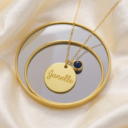 Name Disc Birthstone Necklace