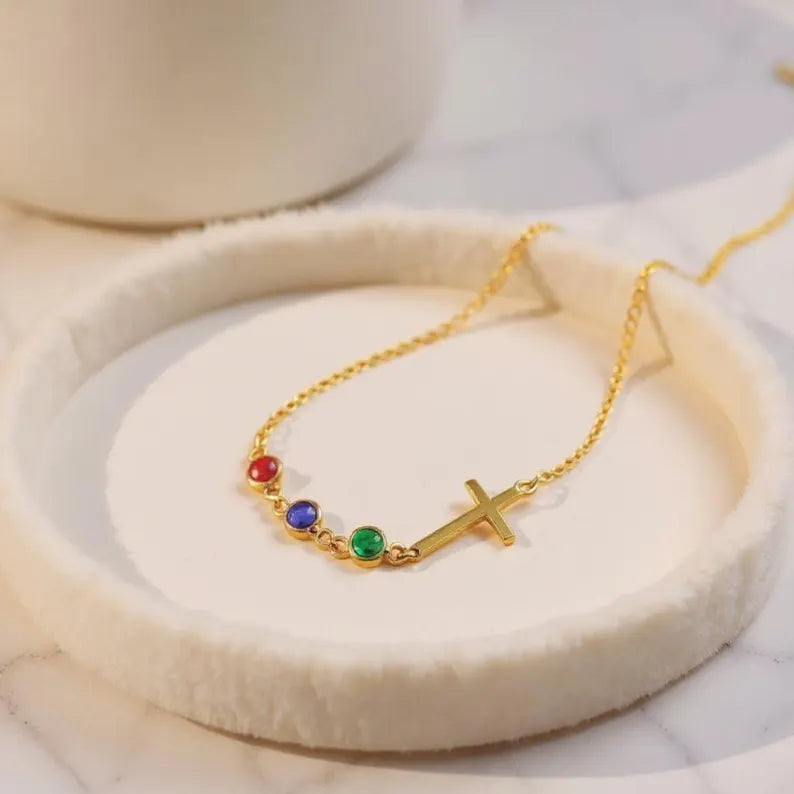 Cross Birthstone Necklace