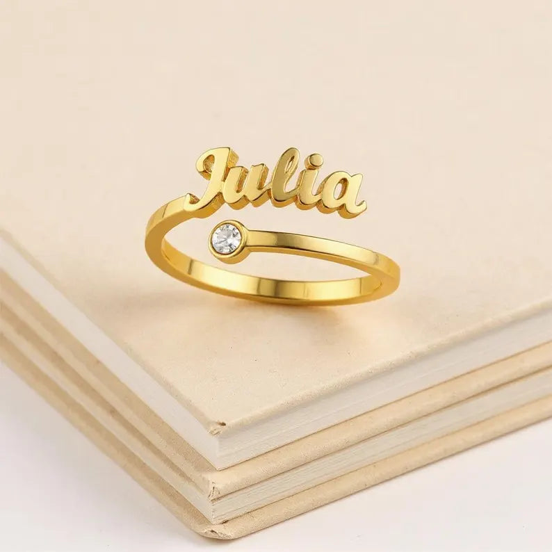Personalized Birthstone Name Ring