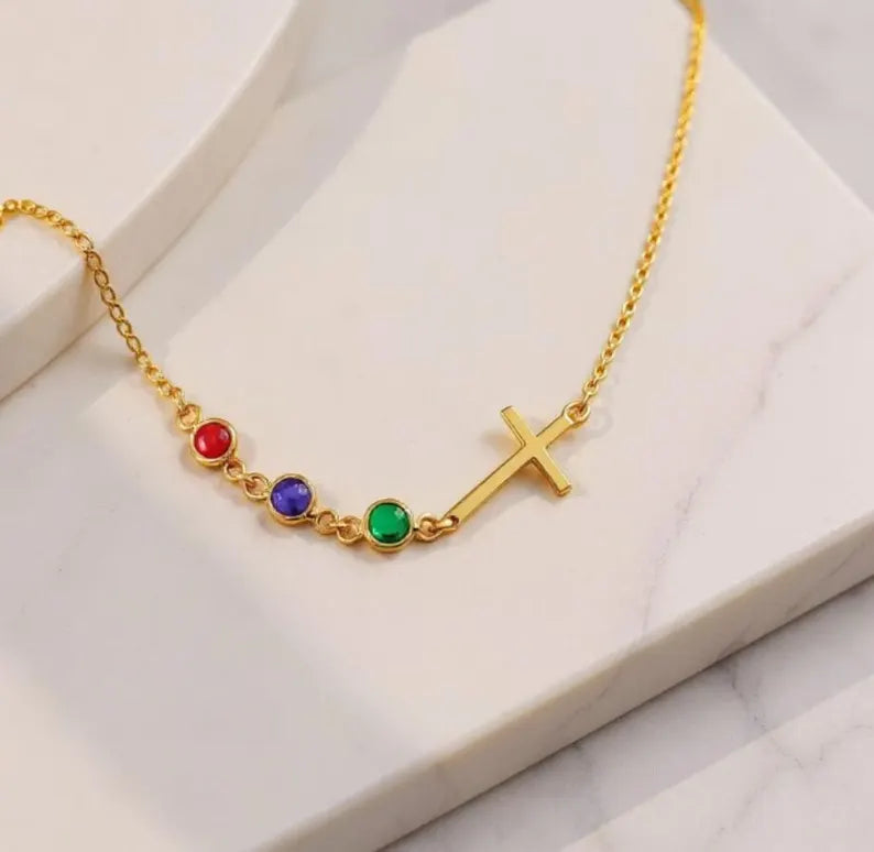 Cross Birthstone Necklace