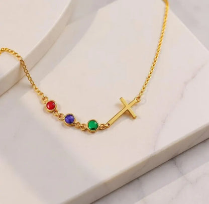 Cross Birthstone Necklace